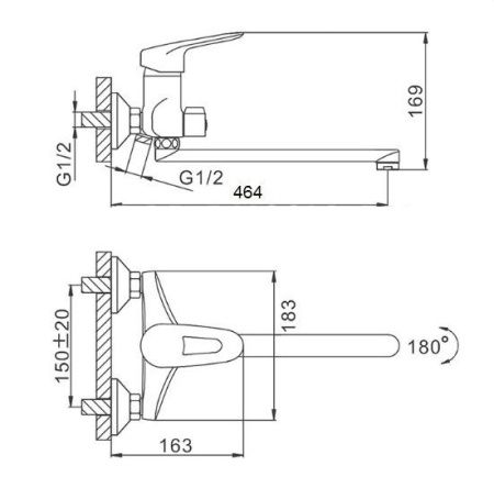 Смеситель для ванны D-Lin D147428-6 настенный хром
