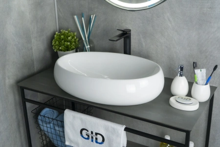 Раковина керамическая Gid Lago 51114 60х40 накладная цвет белый без отверстий под смеситель