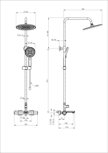 Душевая стойка Wonzon & Woghand Solid WW-C3011-A-MB настенная цвет черный - фото 2
