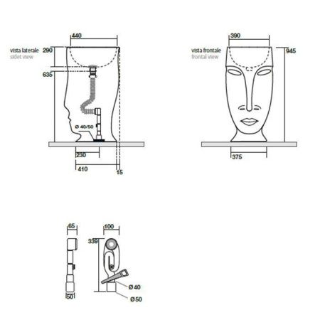 Раковина из сантехнического фарфора Kerasan Artwork 474060 50х50 напольная цвет белый/золото без отверстий под смеситель