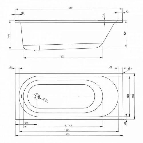 Ванна акриловая Vagnerplast Kasandra VPBA165KAS2X-04 165x70 пристенная прямоугольная - фото 2