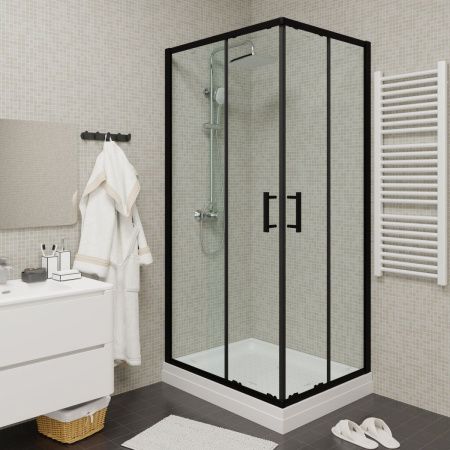 Душевой уголок Parly ZQ121B 120х80 стекло прозрачное профиль черный с поддоном