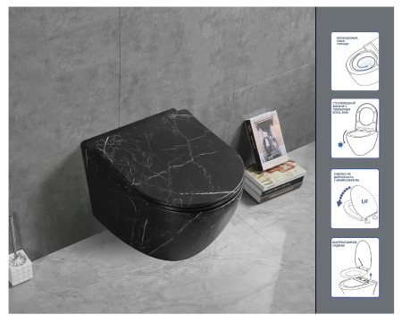 Унитаз подвесной Cerutti SPA CT9531 черный мрамор матовый с сиденьем микролифт безободковый смыв торнадо
