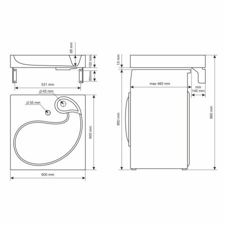 Раковина из искусственного камня Uperwood Comforty 2930205238 60х60 над стиральной машиной цвет серый