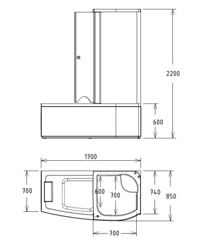 Ванна акриловая Gemy G8040 C R 170х85 пристенная угловая асимметричная - фото 4