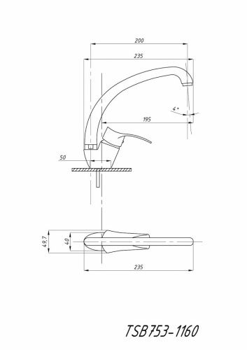 Смеситель для кухни TSARSBERG TSB-753-1160 на мойку хром - фото 4