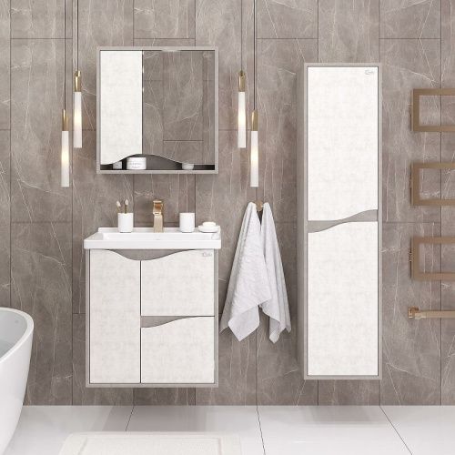 Тумба под раковину Onika Брендон 106138 60х40 подвесная цвет белый/бежевый - фото 3