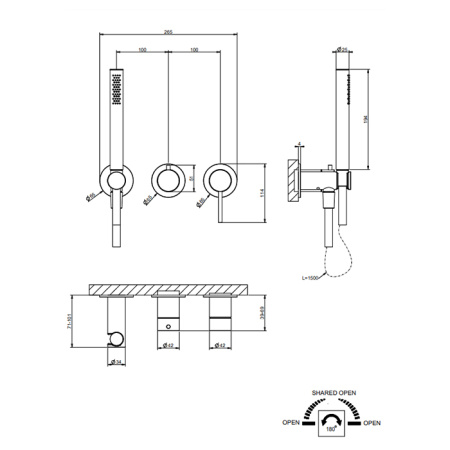 Смеситель для ванны Gessi C.1 54039#239 встраиваемый в стену нержавеющая сталь без термостата (внешняя часть)