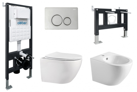 Комплект унитаз с инсталляцией с клавишей смыва с биде ABBER Bequem AC1100-AC0105-AC0121-AC1150-AC0101P