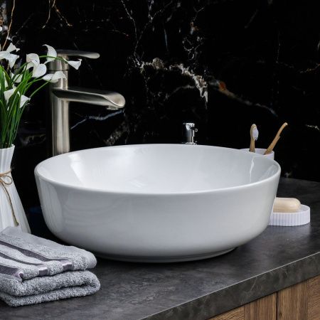 Раковина из сантехнического фарфора Melana 78115-805 40х40 накладная цвет белый без отверстий под смеситель