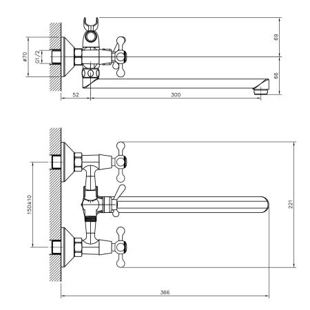 Смеситель для ванны и душа DECOROOM DR53 DR53043 настенный хром