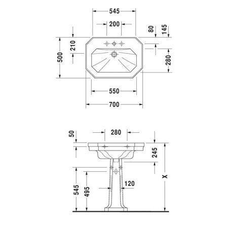 Раковина керамическая Duravit 1930 4387000301 70 см подвесная цвет белый 3 отверстия под смеситель