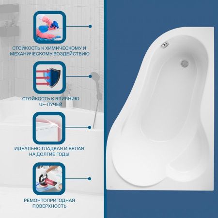 Ванна акриловая Santek Ибица XL 1WH112037 160х100 пристенная асимметричная без каркаса