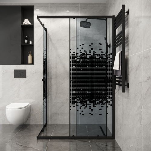 Душевой уголок Niagara Eco NG-1018-14QBLACK 98х78 стекло с рисунком профиль черный матовый - фото 4