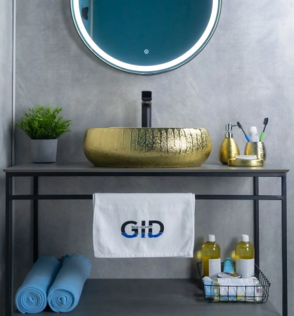 Раковина керамическая Gid Lago 52234 50х30 накладная цвет золото без отверстий под смеситель