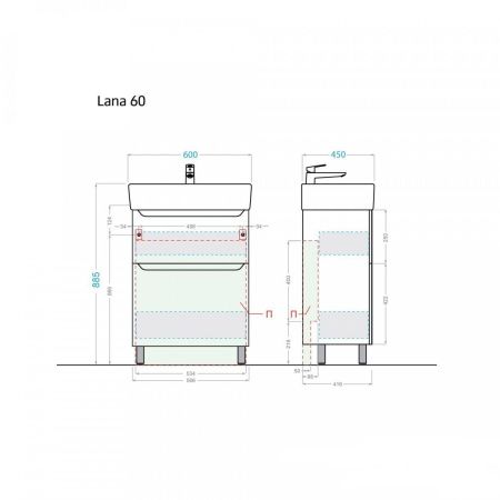 Тумба с раковиной Alavann Lana ALV0977000 60х50 напольная цвет белый