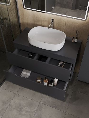 Тумба с раковиной Orange Line Li-100TugMDF+B07-540W 100х50 цвет серый - фото 4