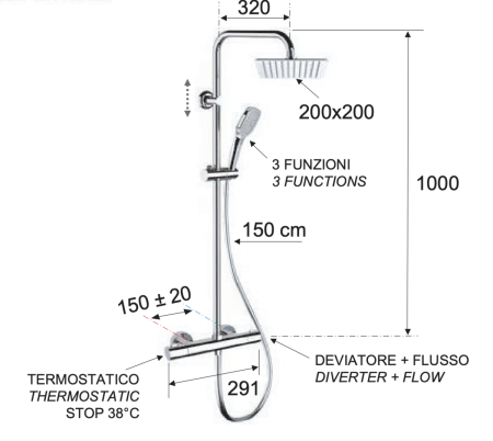 Душевая стойка Remer Elegance EQ32X8CPUFD20 настенная цвет хром с термостатом