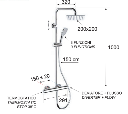 Душевая стойка Remer Elegance EQ32X8CPUFD20 настенная - фото 2