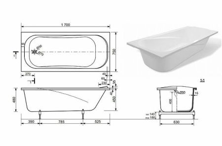 Ванна из литьевго мрамора Taliente Bolseno BL 17075 170х75 пристенная прямоугольная без ножек и каркаса