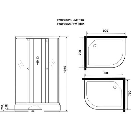 Душевая кабина Niagara Promo P90/70/26L/MT/BK 90х70 асимметричная без крыши ориентация левая