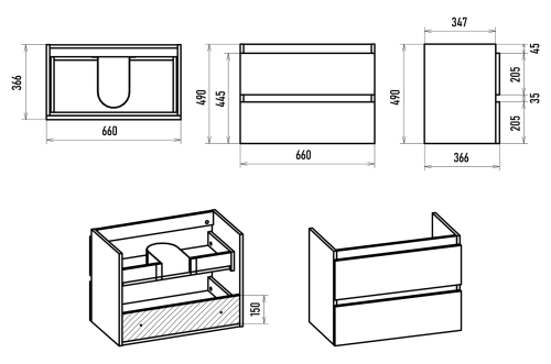 Тумба под раковину Brevita Victory VIC-07070-0302Я 66х37х49 подвесная - фото 5