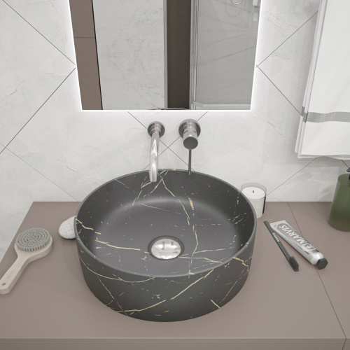 Раковина из сантехнического фарфора Teymi Lina T50181 41х41 накладная цвет серый без отверстий под смеситель - фото 5