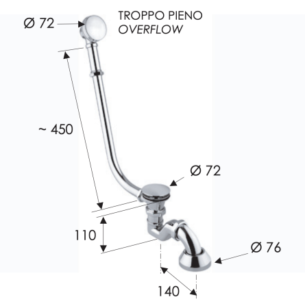 Слив-перелив для ванны Remer 96LICCDO золото