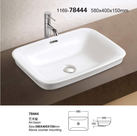 Раковина из фаянса Velvex 78444 59х41 полувстраиваемая цвет белый без отверстий под смеситель