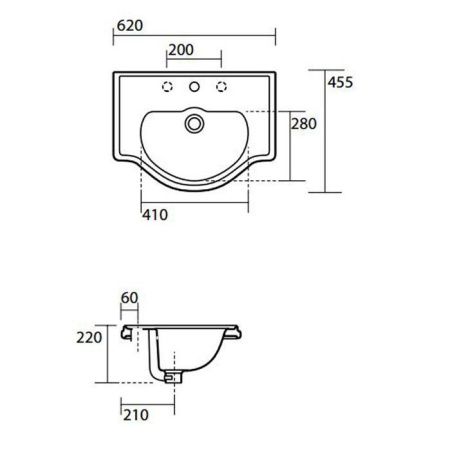 Раковина из сантехнического фарфора Kerasan Retro 103001*1 60х50 накладная цвет белый 1 отверстие под смеситель