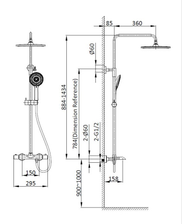 Душевая стойка Vincea Esse VSFS-1E1TCH настенная цвет хром с термостатом