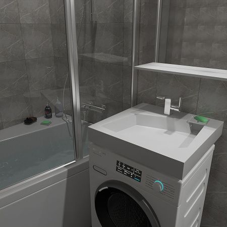 Раковина из искусственного камня Altasan QUADRO UPP60QUADROs 60х60 над стиральной машиной цвет белый 1 отверстие под смеситель