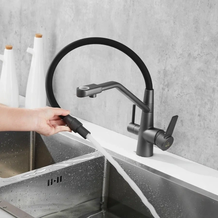 Смеситель для кухни Rose R558Y на мойку оружейная сталь