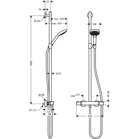 Душевой гарнитур Hansgrohe Croma Select 27248400 настенный цвет хром/белый с термостатом