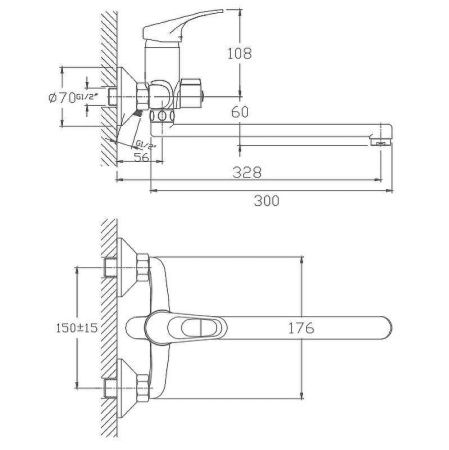 Смеситель для ванны и душа Haiba HB13 HB2213 настенный хром