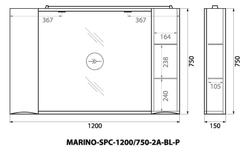 Зеркало-шкаф BelBagno Fly-Marino MARINO-SPC-1200/750-2A-BL-P 120x75 - фото 2