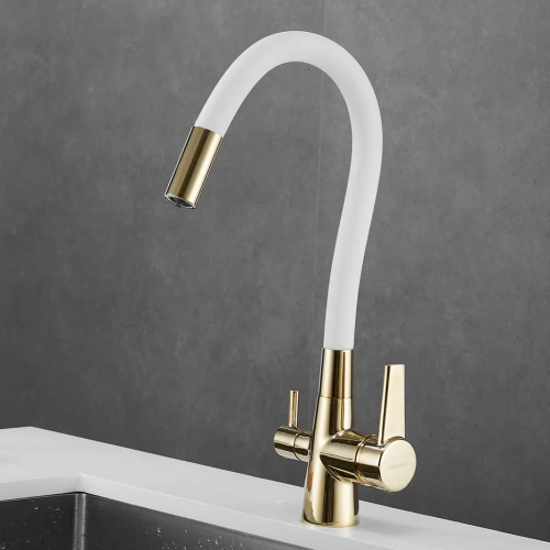 Смеситель для кухни Shevanik S668E на мойку золото/белый - фото 4