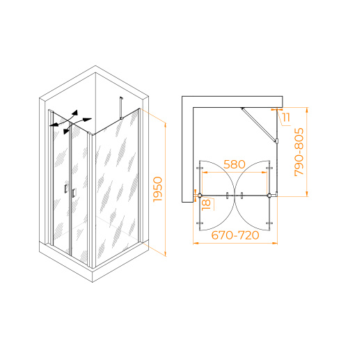 Душевой уголок RGW Passage 060814478-14 70х80 стекло прозрачное профиль черный без поддона - фото 2