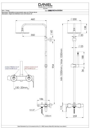 Душевая стойка Daniel Tiara OM636DA435594-DP настенная цвет золото