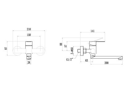 Смеситель для ванны и душа Fmark FS8207Q настенный графит