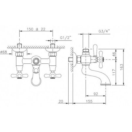 Смеситель для ванны Nicolazzi Nuova Brenta 2500GB настенный золото