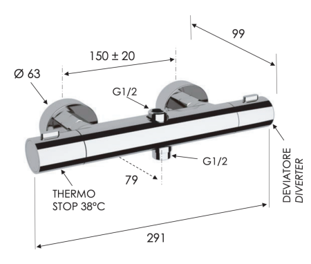 Смеситель для душа Remer Elegance EQ32 настенный хром с термостатом