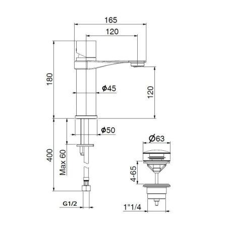 Смеситель Webert One-B NB830102015 на раковину сталь/хром