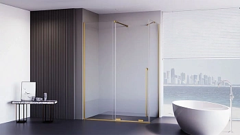 Душевой уголок Veconi Premium Trento PTC50-SP-15090-G-01-C4 150х90 стекло прозрачное профиль золото брашированное без поддона