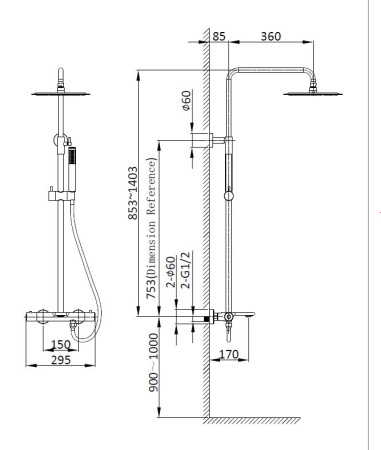 Душевая стойка Vincea Vogue VSFS-1V1TGM настенная цвет вороненая сталь с термостатом