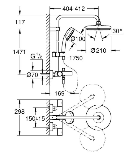 Душевая стойка Grohe Tempesta 26223001 настенная цвет хром - фото 2