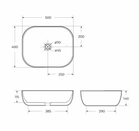 Раковина из сантехнического фаянса BelBagno BB1302-H301 50х40 накладная цвет черный без отверстий под смеситель