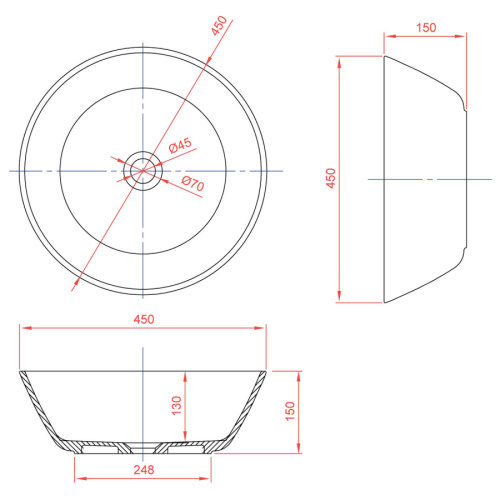 Раковина из искусственного камня MonteBianco Piemont 450 12043 45х45 накладная цвет белый матовый без отверстий под смеситель - фото 5