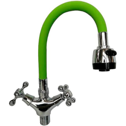 Смеситель для кухни D-Lin D153810-5T на мойку хром/зеленый - фото 2