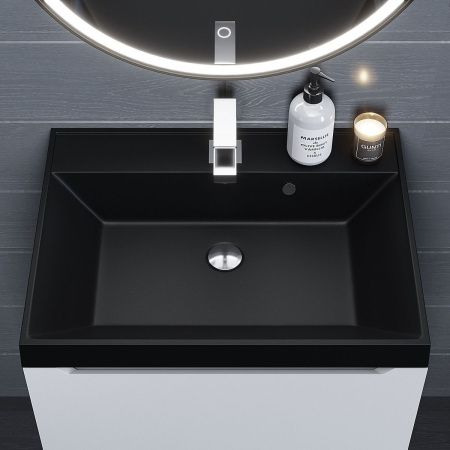 Раковина из искусственного камня Uperwood Classic Quartz 291030012 60х50 полувстраиваемая цвет черный